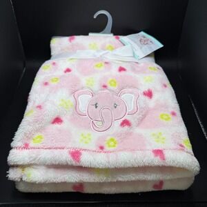 Baby Gear Pink Elephant Heart Paw Print Plush Baby Blanket 30 x 40
